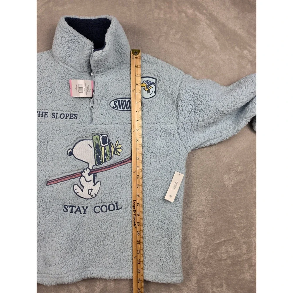 Peanuts Winter Sherpa Pullover Women S Blue Snoopy Hit The Slopes Stay Cool